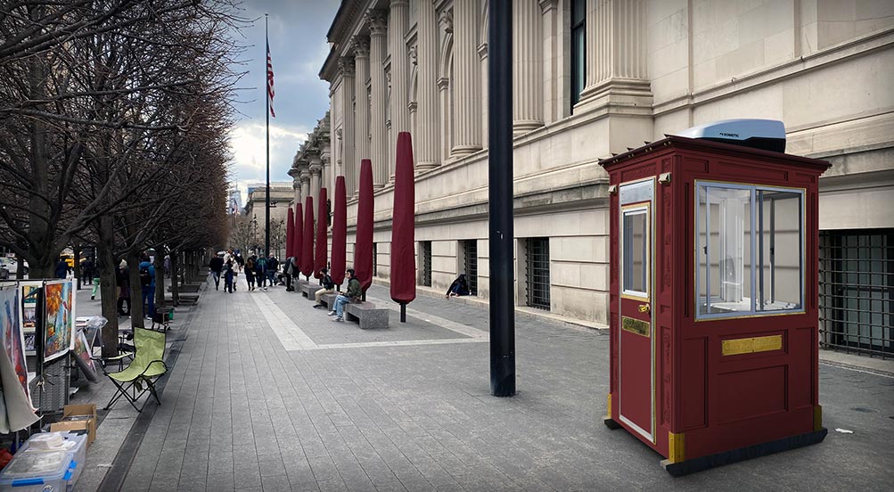 Guard Booth | The Guard Post 16 with a red color, in front of the Metropolitan Museum of Art in New York City.
