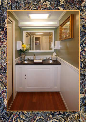 The Westchester Restroom Trailer Vanity with Sinks and Mirror The Westchester Restroom Trailer Sinks and Mirror
