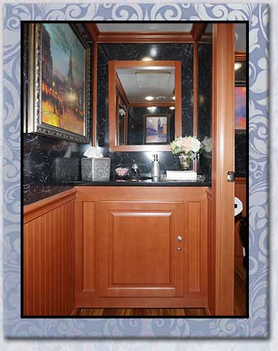 The Windsor Restroom Trailer Vanity with Sinks and Mirror The Windsor Restroom Trailer Sinks and Mirror