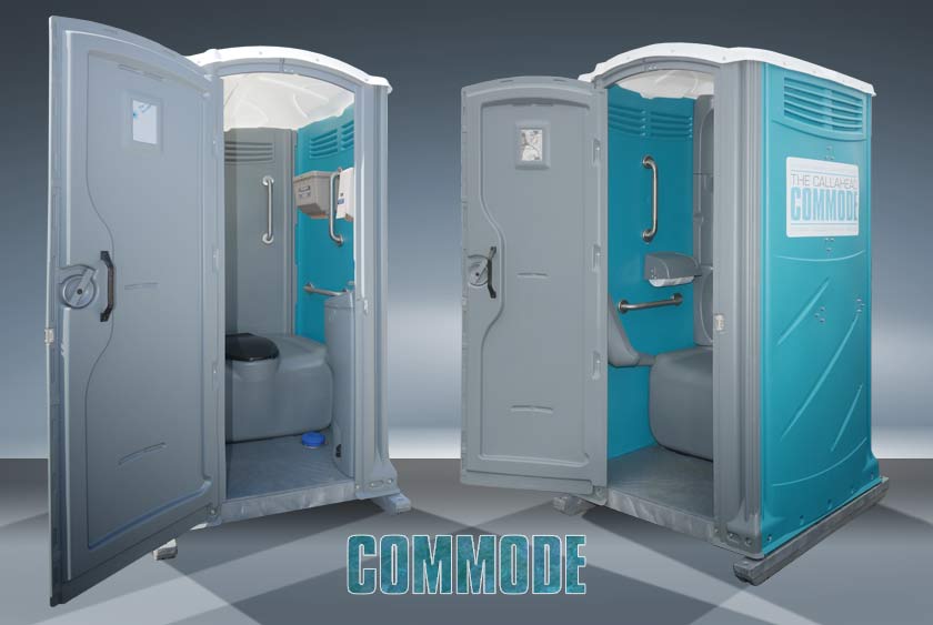 THE COMMODE VIP PORTABLE TOILET HAS A LARGE DOOR OPENING