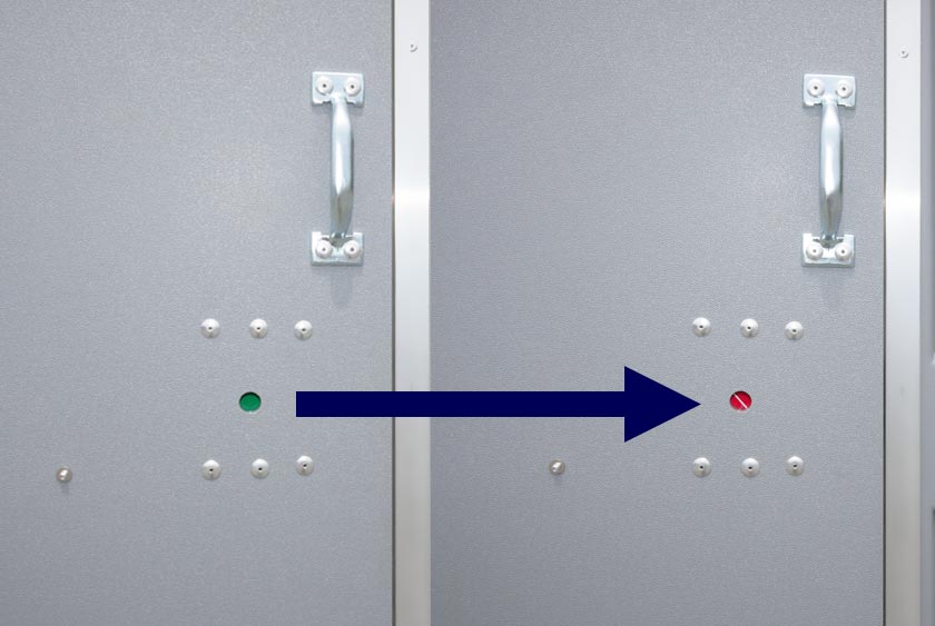 OCCUPANCY INDICATOR IS SHOWN AS LOCKING SLIDER IS ENGAGED