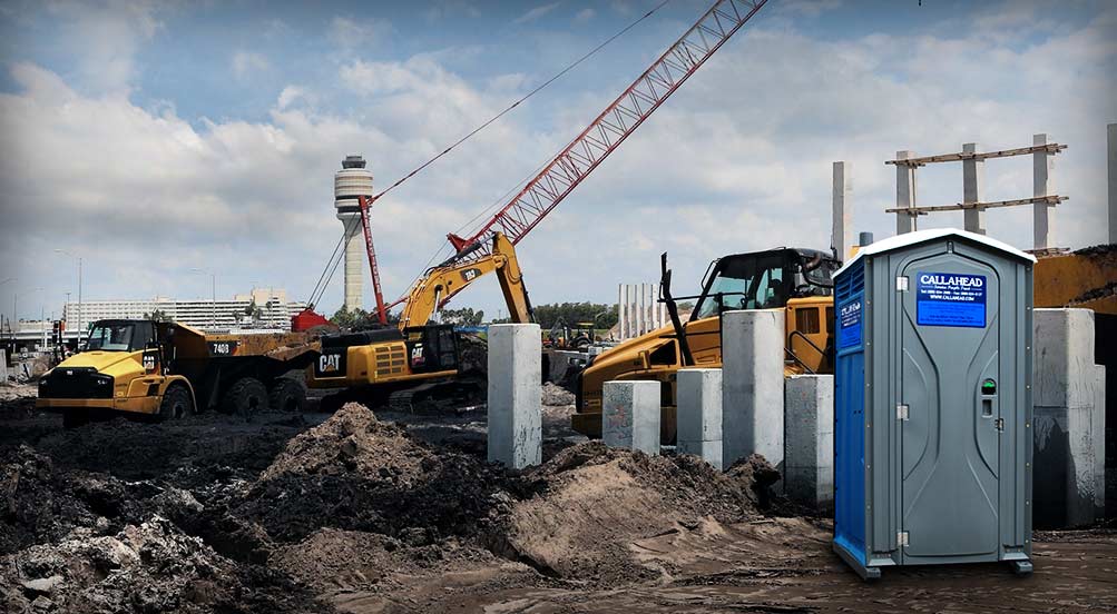 TThe Falcon PT16 Portable Restroom On A Job Site