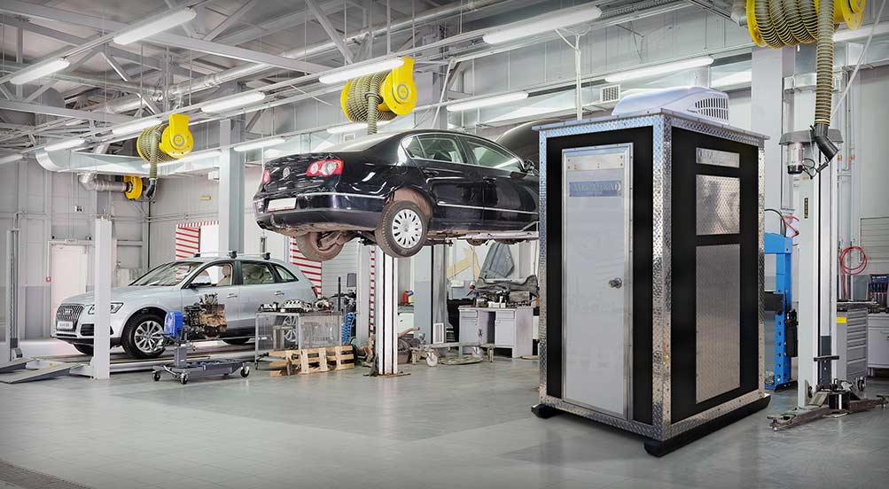 The A16 Portable Locker Room In A Automotive Shop