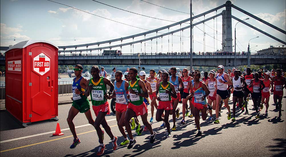 First Aid Station in use at a Marathon