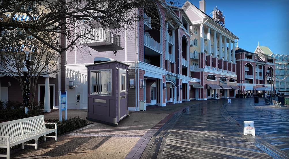 Guard Hut | The Guard Post 16 with a lavender or purple color, at a boardwalk in New York City.