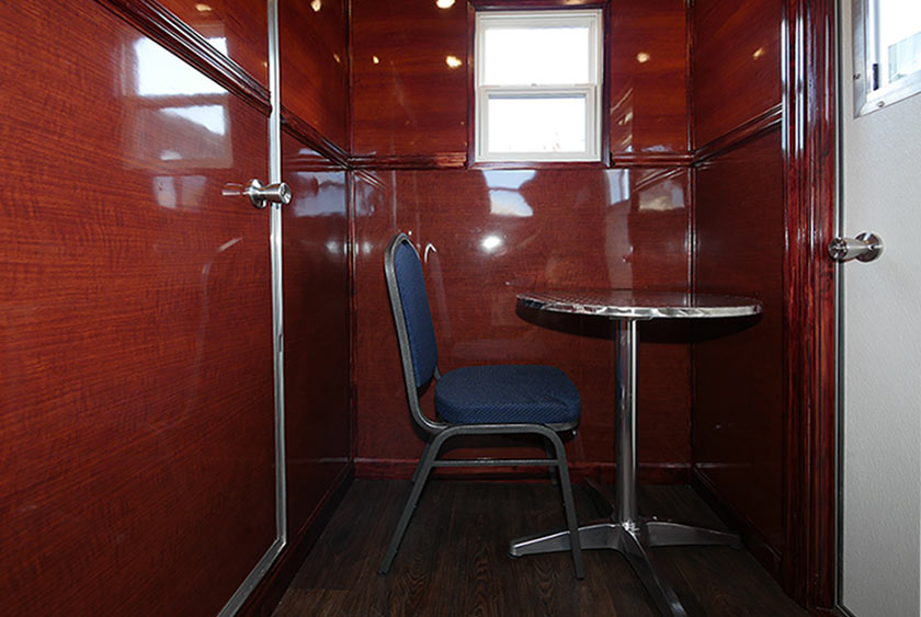 SECURITY ROOM FITS A TABLE, CHAIR AND FILE CABINET FOR CONVENIENCE