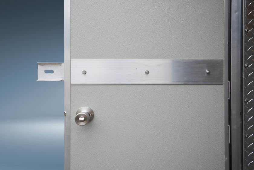 STEEL FIREPROOF DOOR, KEYED DOOR LOCK, AND FULL DOOR HASP FOR PADLOCK