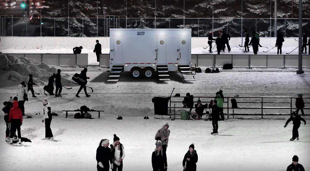 The A Navy Shower Trailer Near A Skating Rink