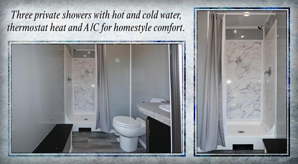 The A Navy Shower Trailer Has Three Private Showers With Hot And Cold Water, Heat And A/C For Home Comfort