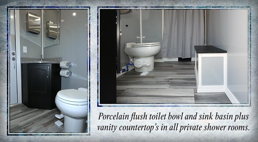 The A Navy Shower Trailer Has Porcelain Flush Toilets, Sink Basin Plus Vanity Countertops In All Shower Rooms