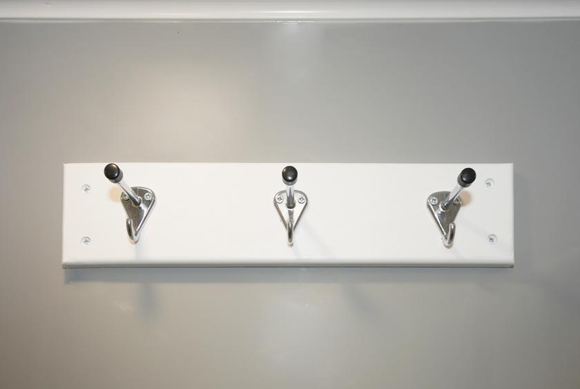 THREE CONVENIENT HOOKS NEAR SHOWER AREA