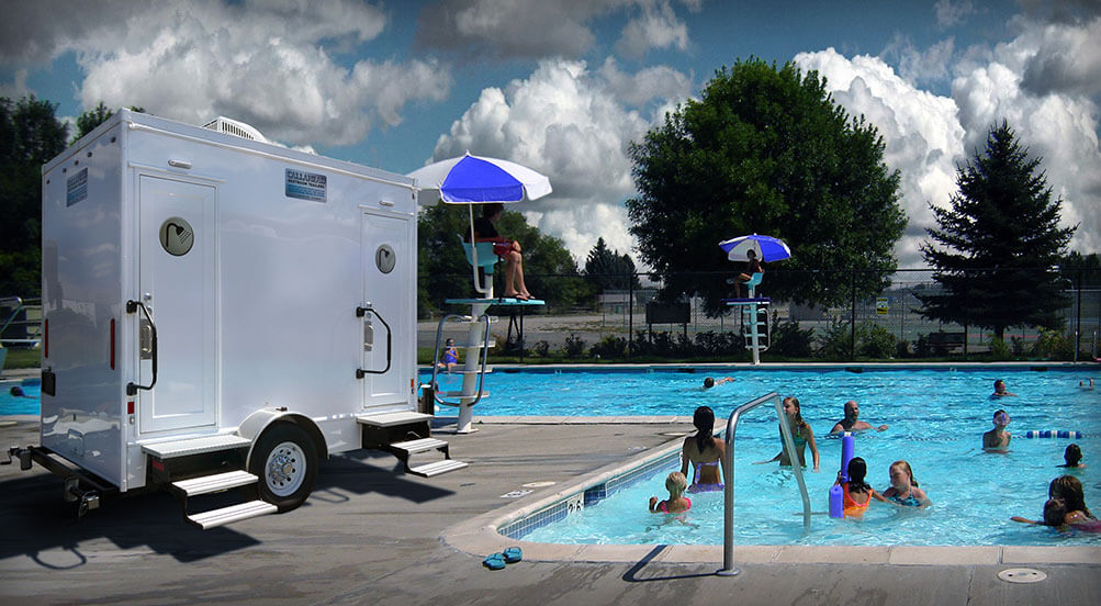 FogHorn Shower Trailer Near Swimming Pool
