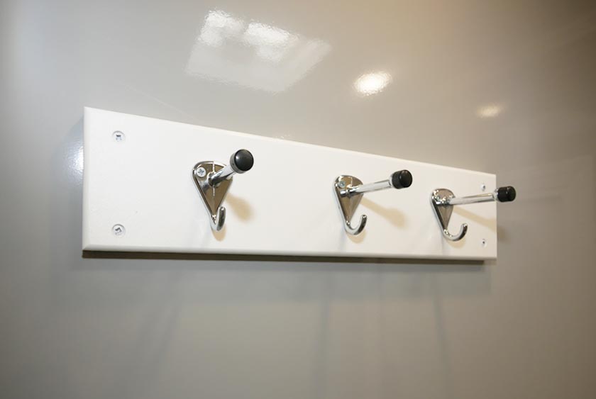 HOOKS OUTSIDE SHOWER FOR TOWEL, ROBE, CLOTHING, ETC.