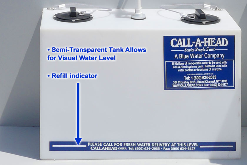 Fresh water tank allows for visual cue of water level.
