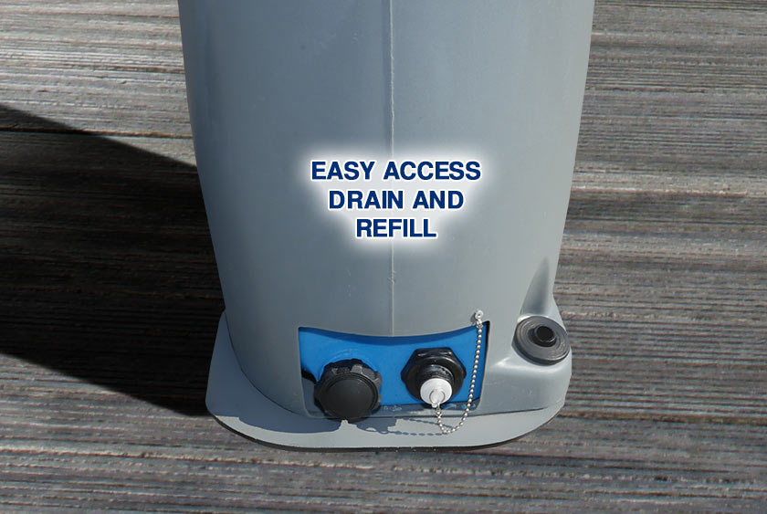 DRAIN AND REFILL PORTS ARE EASILY ACCESSIBLE