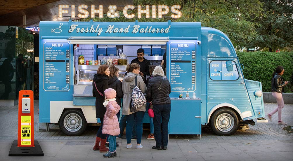 Antiseptic Safety Stand Near Food Truck Vendor