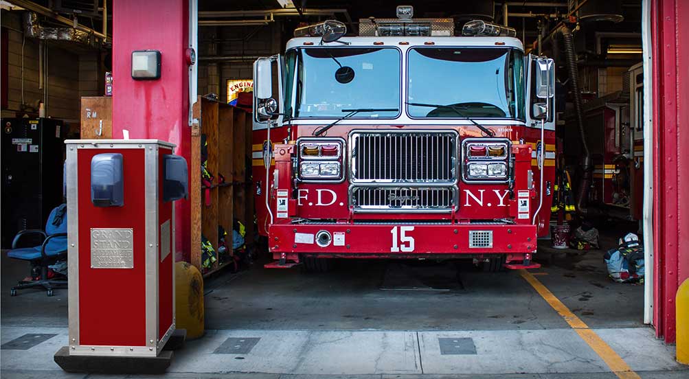 The Grand Stand Hand Sanitizing Near Fire Department