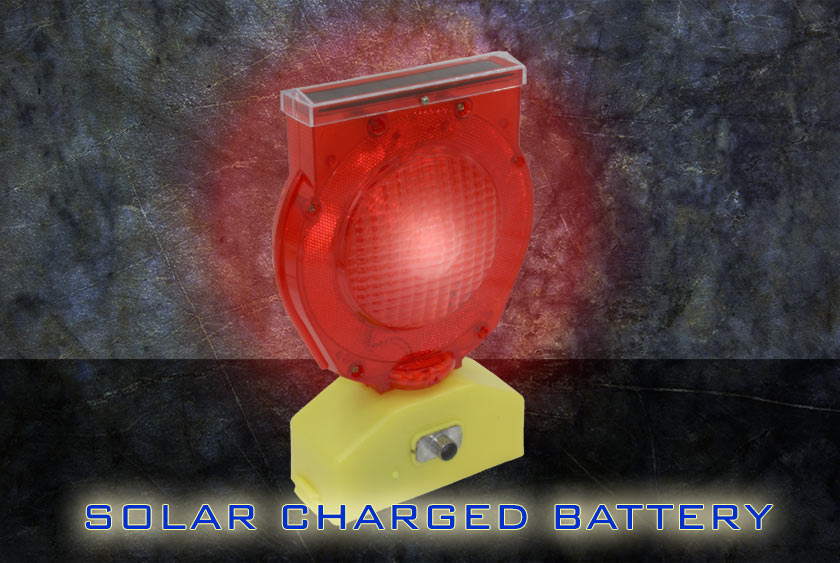 THE SAFETY LIGHT IS SOLAR POWERED WITH RECHARGEABLE BATTERY