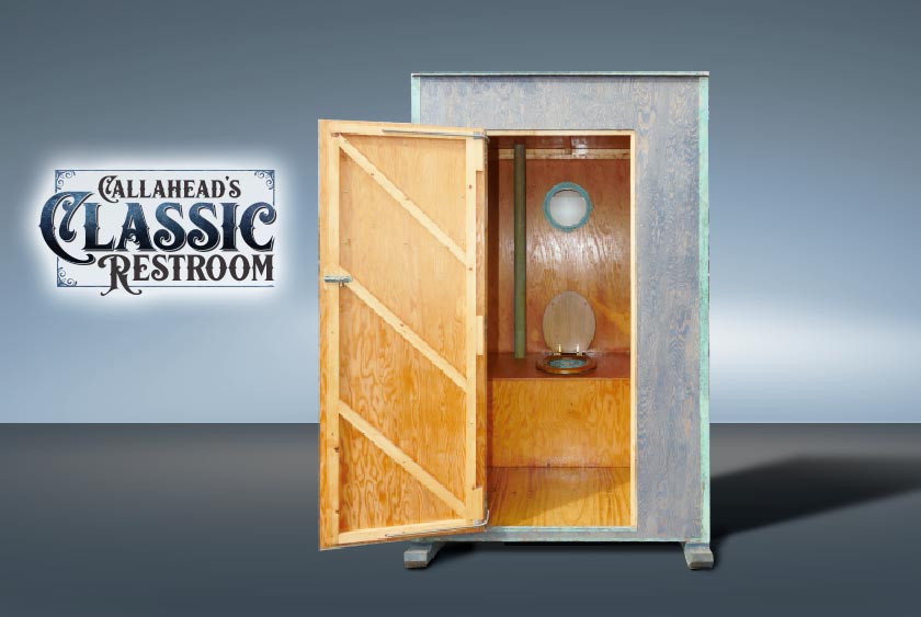 THE CLASSIC PORTABLE TOILET HAS A WIDE DOOR OPENING