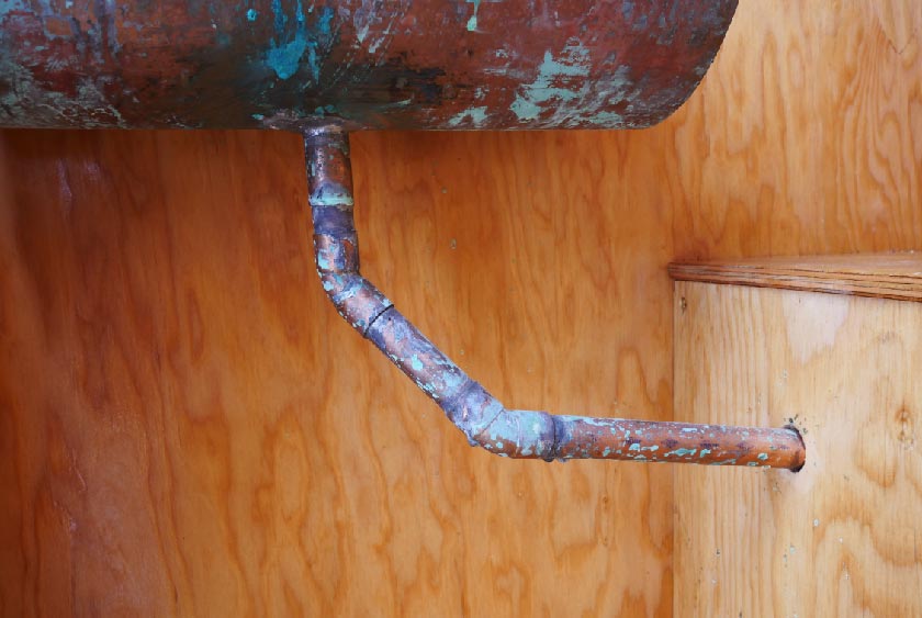 VINTAGE COPPER PATINA URINAL DRAIN WITH MATCHING VENT PIPE