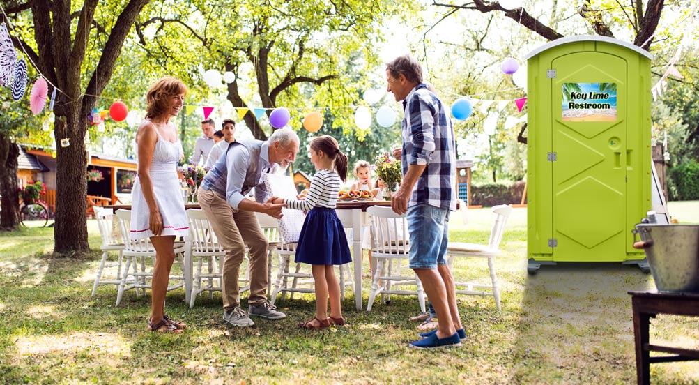 Key Lime Portable Restroom | Key Lime Portable Toilet shown at a family party.