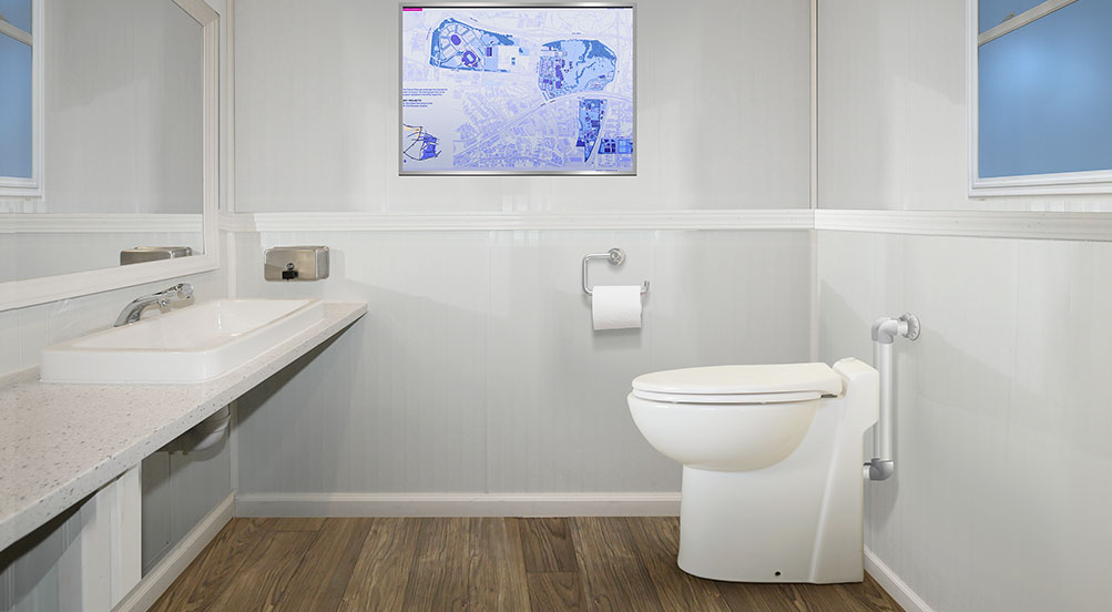 MAC Toilet System inside Shipping Container Office Ground Level