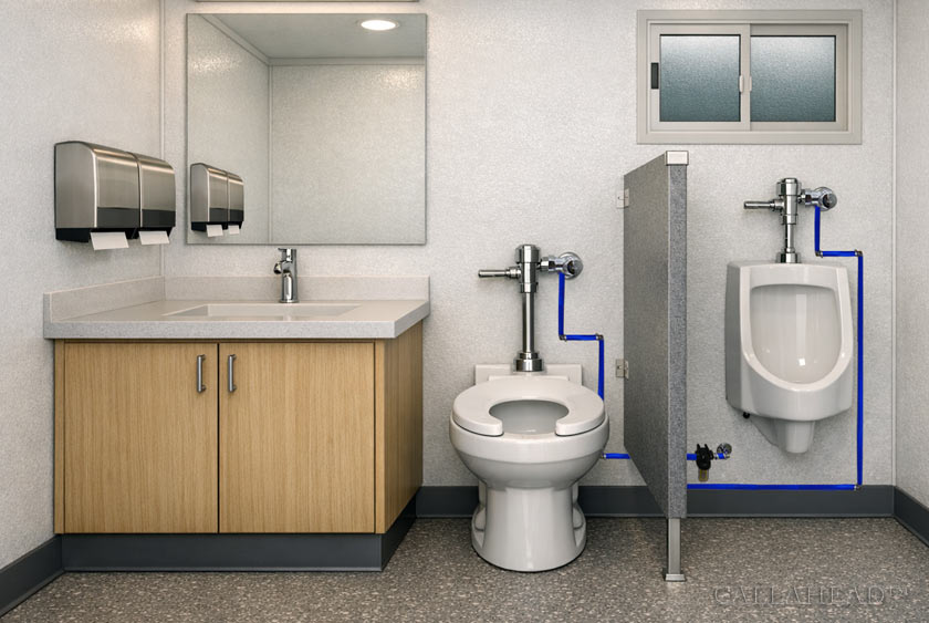 TRAILER TOILET SYSTEM WITH SINK, TOILET AND URINAL