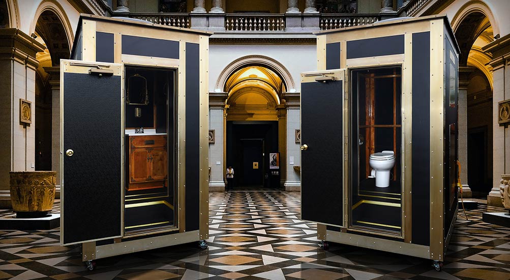Two Porterhouse 25 Portable Restrooms Inside a Large Lobby