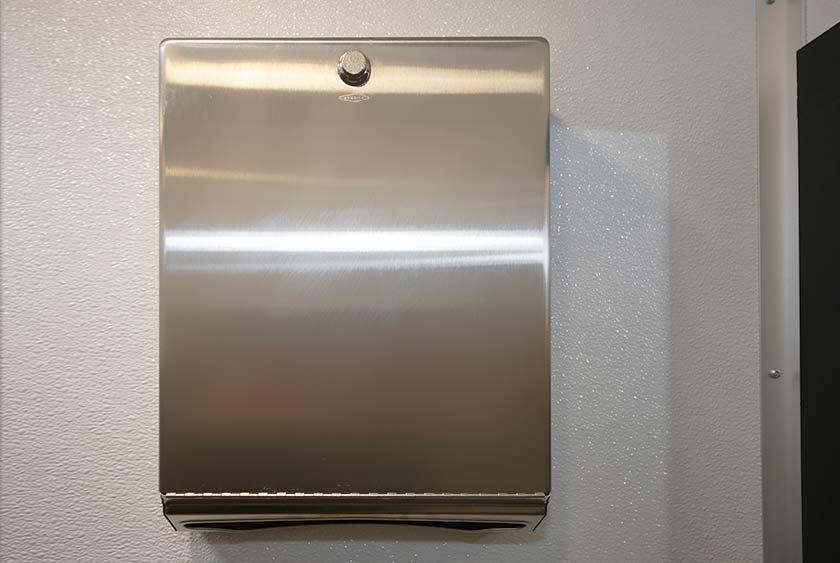 STAINLESS STEEL DISPENSERS FOR PAPER TOWELS AND SOAP