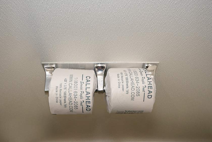 DUAL TOILET PAPER HOLDERS IN EACH STALL