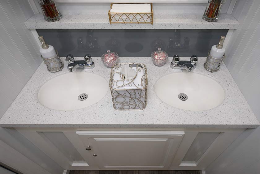 DOUBLE SINK VANITY WITH CORIAN COUNTERTOP