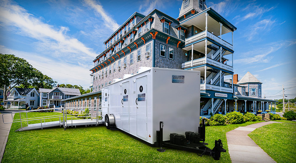 The Freedom Handicap Restroom Trailer Near Residential Areaa