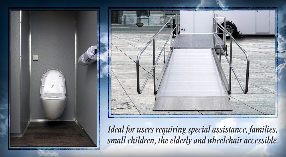 The Freedom Handicap Restroom Trailer Is Ideal For Users Requiring Special Assisstance, Families, Small Children, And The elderly