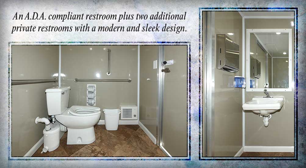 The Horizon ADA Restroom Trailer Has ADA Compliant Restroom Plus Two Additional Private Restrooms