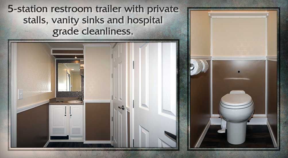 The Rover Restroom Trailer Rental Has Private Stalls and Vanity Sinks