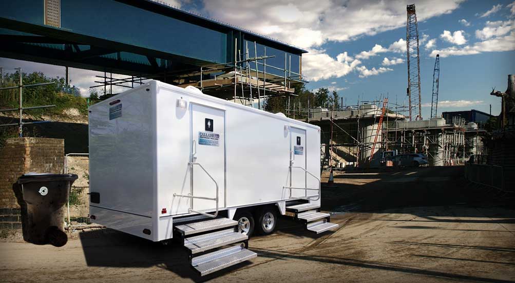 The Calverton Restroom Trailer Near Construction Site