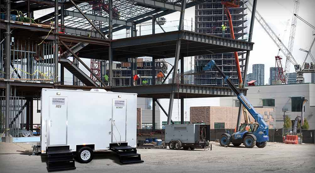 The Construction Restroom Trailer At Construction Site