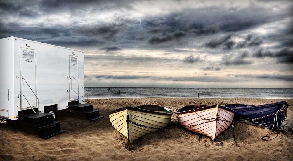 Restroom Trailer Rental | The Driftwood Luxury Restroom Trailer On The Beach