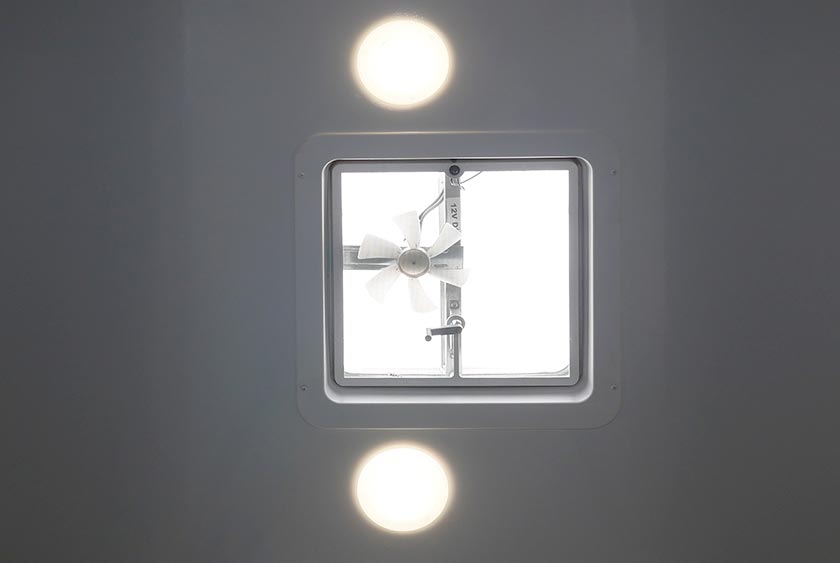 VENTS CAN BE OPENED FOR FRESH AIR, WITH ELECTRIC FANS