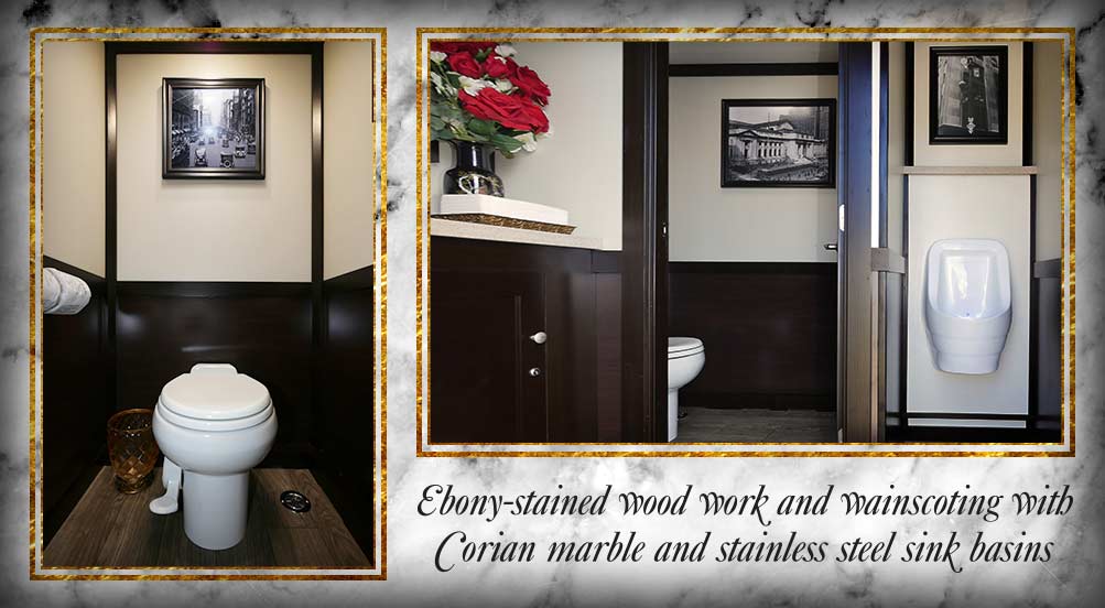 The Fifth Avenue Luxury Restroom Trailer Has Ebony-Stained Wood Work With Corian Marble And Stainless Steel Sinks