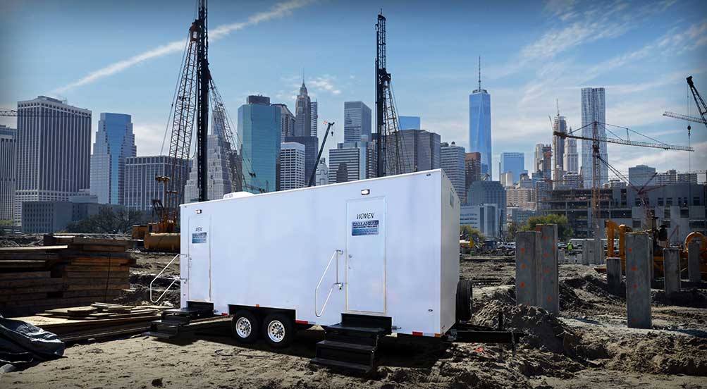 The Fordham Restroom Trailer Near Job Site