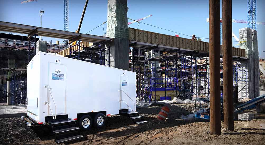 The Fordham Restroom Trailer Near Building Site