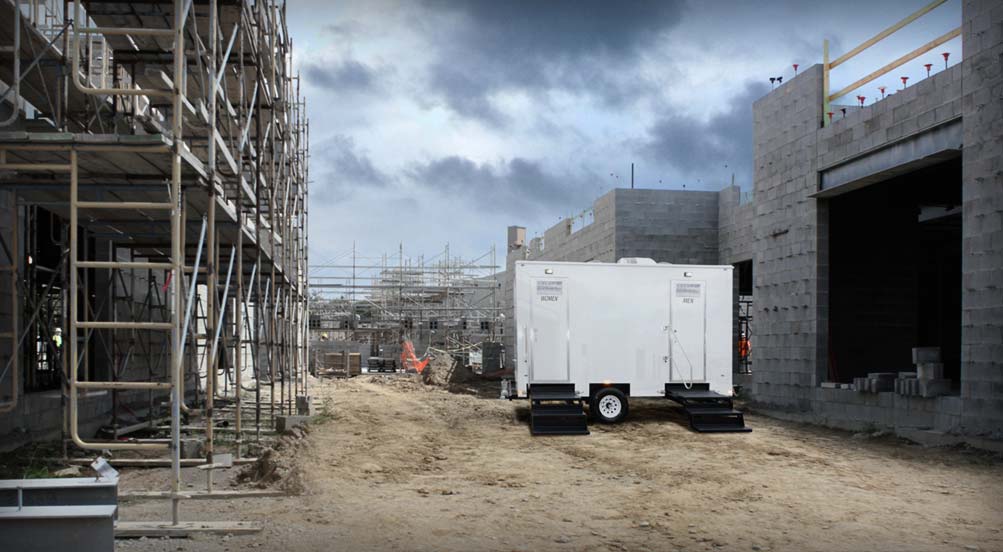 Construction | Bathroom Trailer Near Me | The Granite Restroom Trailer At Construction Site