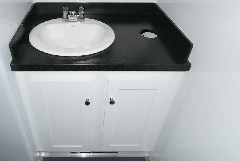 VANITY WITH SINK IN CLASSIC BLACK AND WHITE DECOR