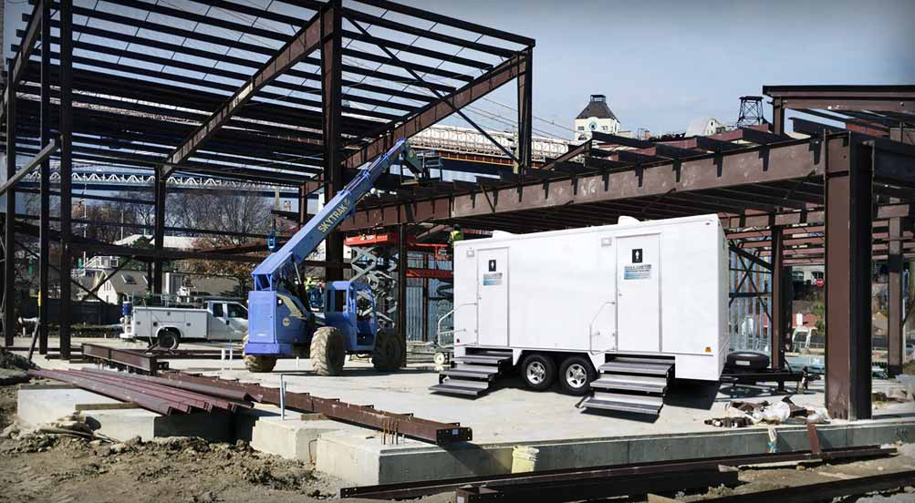 Restroom Trailers New York | The Hudson Restroom Trailer At Buildiing Site