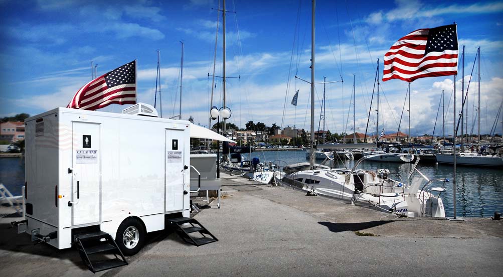 Restroom Trailers New York | Wedding Restroom Trailers | The Manhasset Luxury Restroom Trailer By The Docks