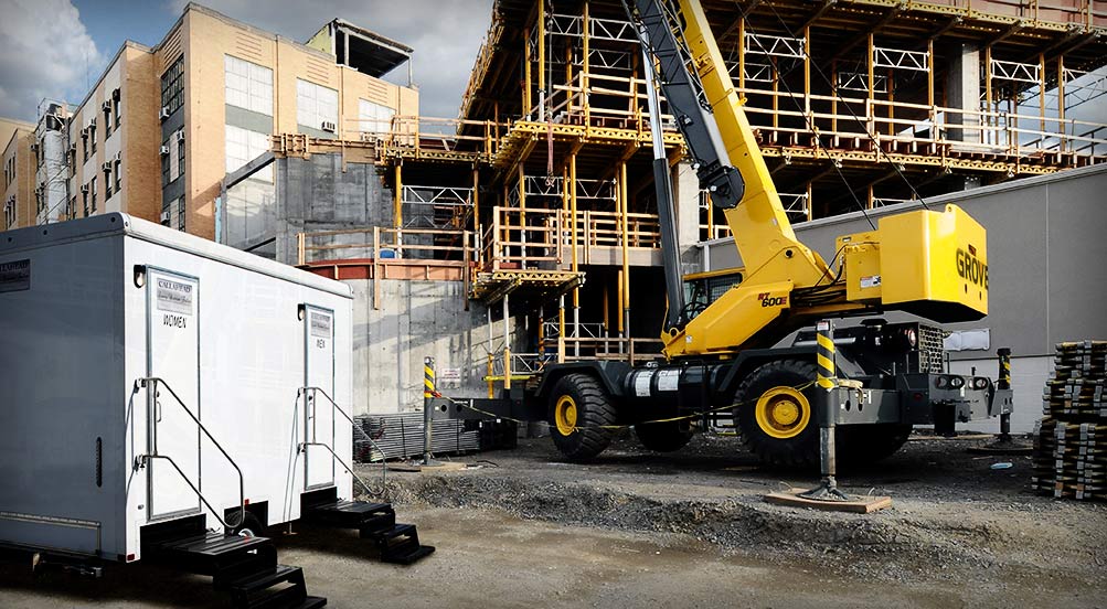 The Neptune Restroom Trailer Near Job Site
