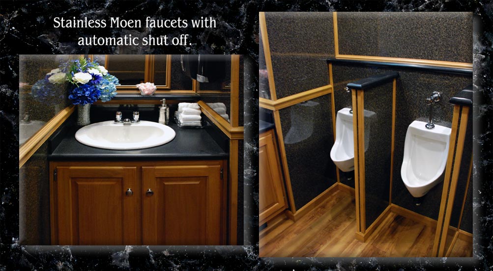 The REGENCY Luxury Restroom Trailer Has Stainless Moen Faucets With Automatic Shut Off
