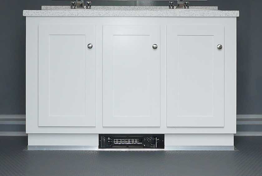 TOE KICK HEATERS PROVIDE FORCED AIR HEAT THROUGH ENTIRE TRAILER