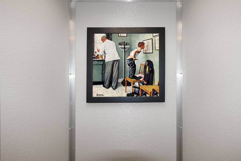 ARTWORK IS FRAMED TO MATCH COOL COLOR SCHEME